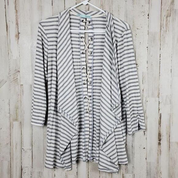 Maurices Striped Cardigan Sweater Gray White Size Large - Picture 1 of 10